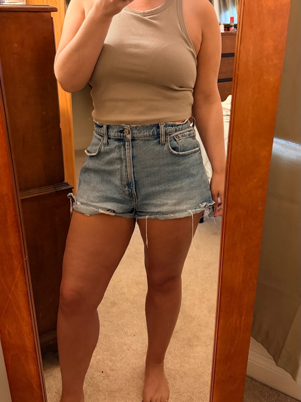 High-Rise Denim Cutoff Shorts in Light Blue